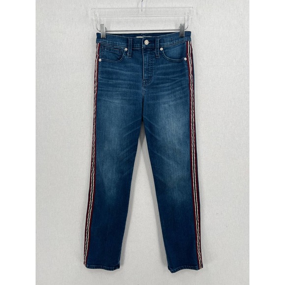 MADEWELL Jeans Womens 27 Blue Stovepipe Tux Ribbon Racer Stripe High Rise - Picture 4 of 12